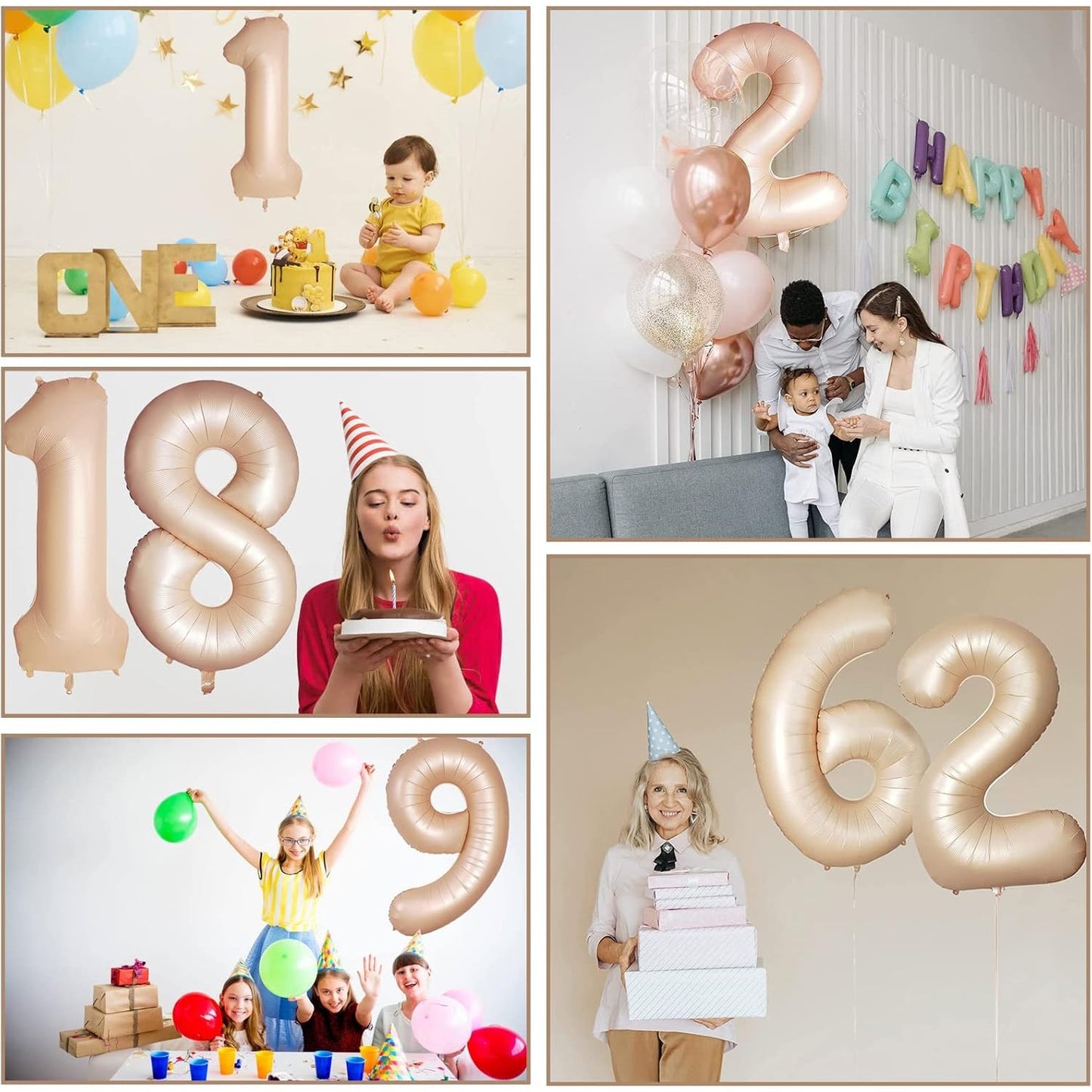 Balon din Folie Metalizata, Flippy, Figurina Cifra, Model 2, Tema Aniversare 100 cm, Ambalaj Individual, Pai Inclus, Umflare cu Aer sau Heliu, Crem-4