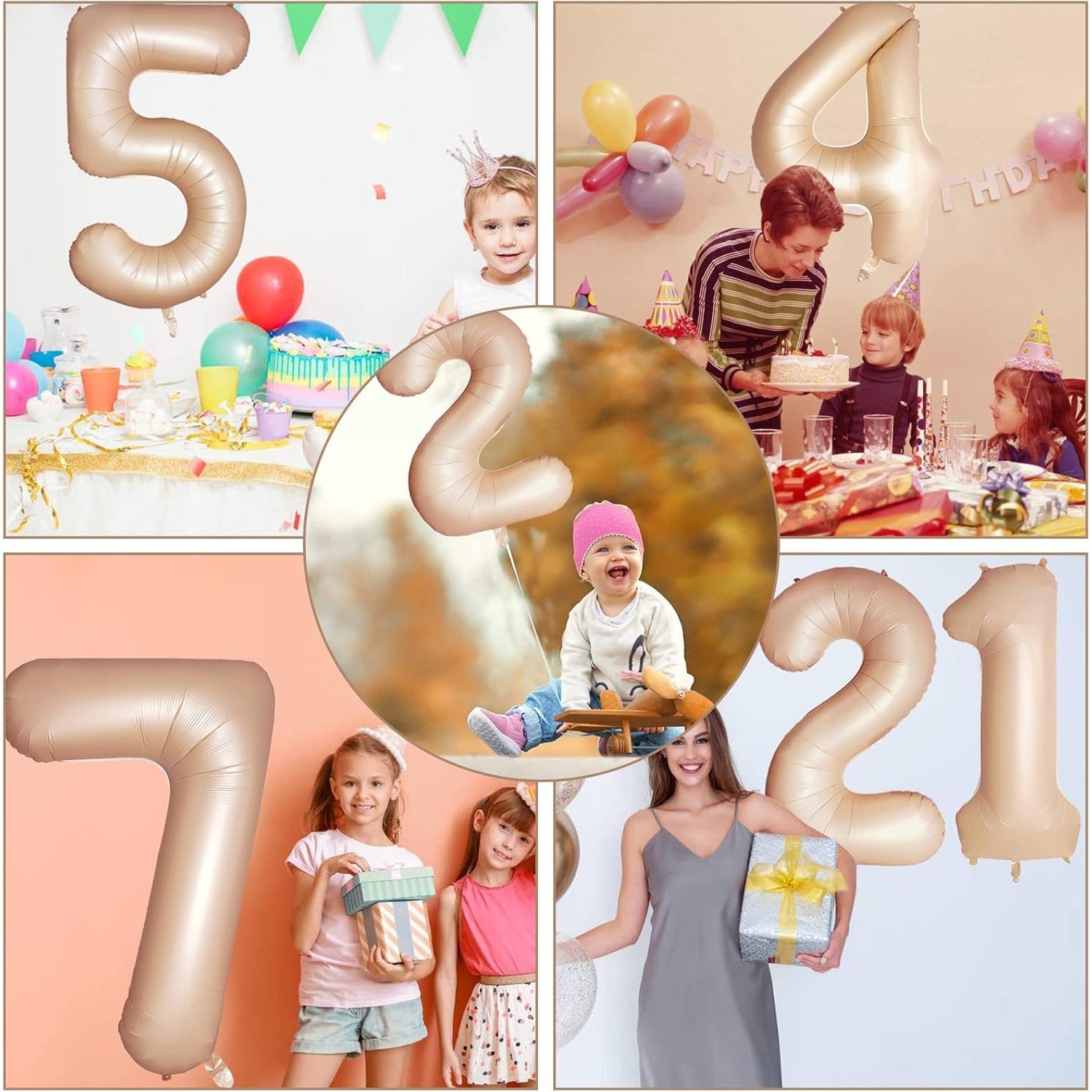 Balon din Folie Metalizata, Flippy, Figurina Cifra, Model 3, Tema Aniversare 100 cm, Ambalaj Individual, Pai Inclus, Umflare cu Aer sau Heliu, Crem-2