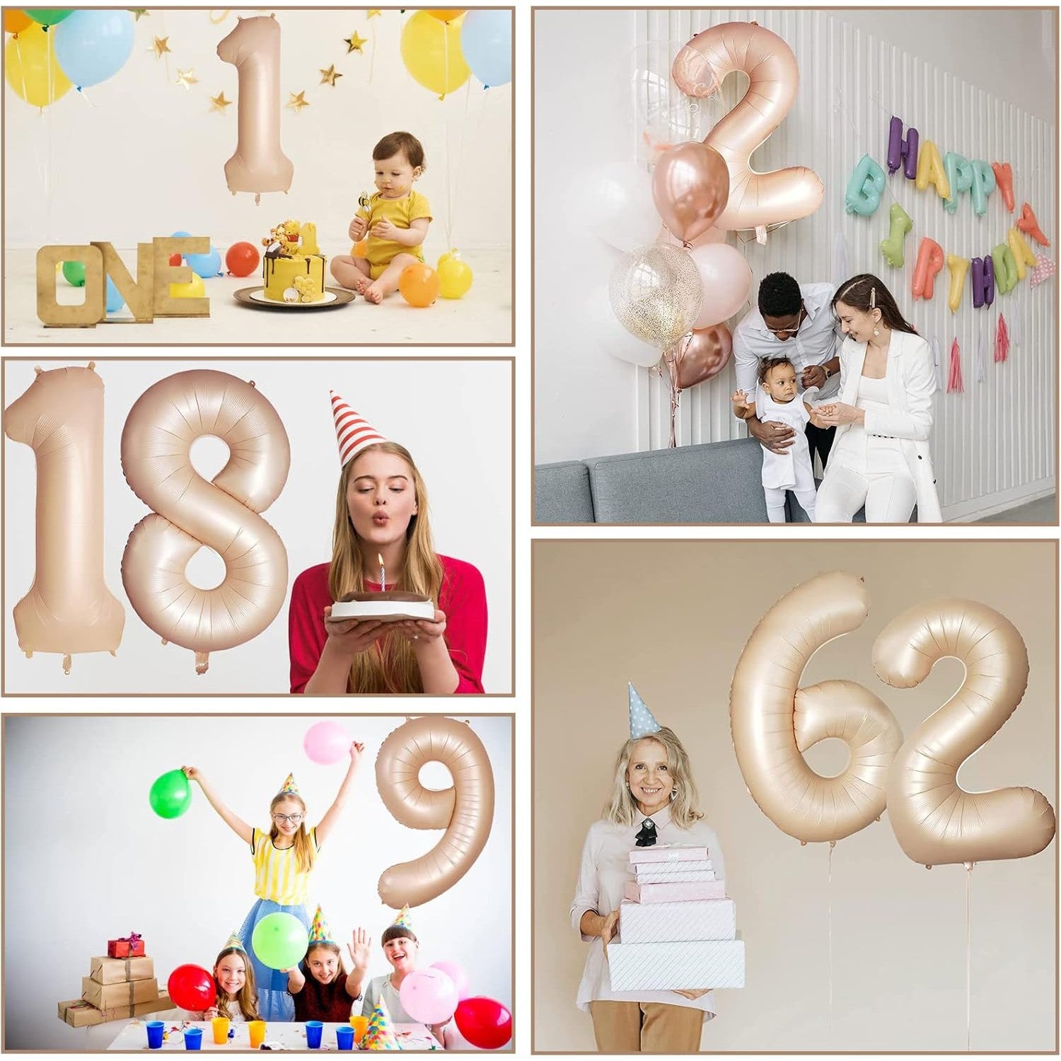 Balon din Folie Metalizata, Flippy, Figurina Cifra, Model 5, Tema Aniversare 100 cm, Ambalaj Individual, Pai Inclus, Umflare cu Aer sau Heliu, Crem-4