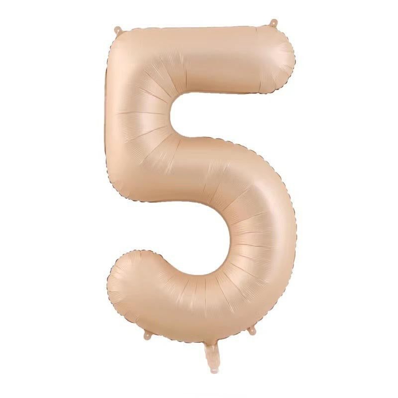 Balon din Folie Metalizata, Flippy, Figurina Cifra, Model 5, Tema Aniversare 100 cm, Ambalaj Individual, Pai Inclus, Umflare cu Aer sau Heliu, Crem-0