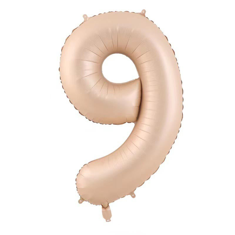 Balon din Folie Metalizata, Flippy, Figurina Cifra, Model 9, Tema Aniversare 100 cm, Ambalaj Individual, Pai Inclus, Umflare cu Aer sau Heliu, Crem-0