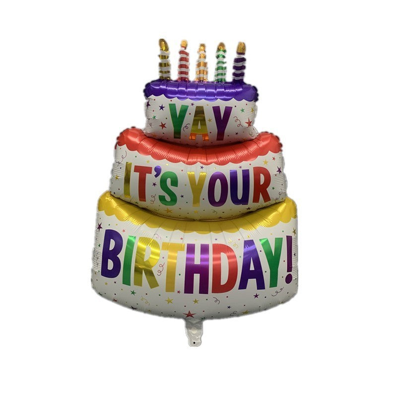 Balon din Folie Metalizata, Flippy, Model Tort cu 3 Straturi, Balon Aniversar, Model Birthday Cake, 102x62 cm, Ambalaj Individual, Pai inclus, Multicolor-0