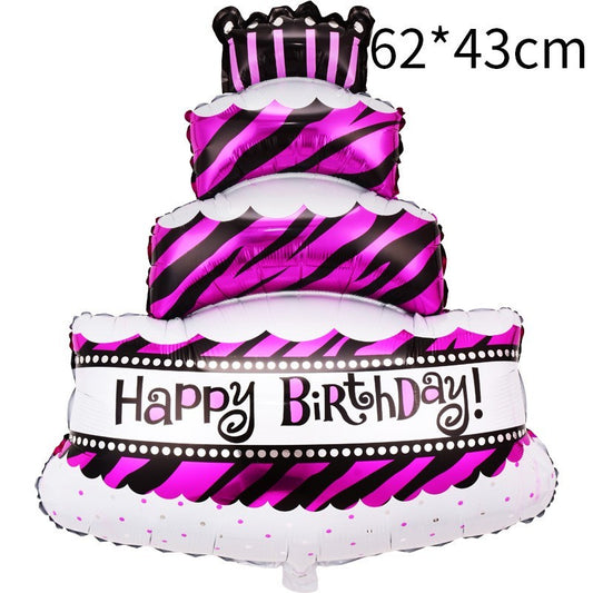 Balon din Folie Metalizata, Flippy, Model Tort cu 4 Straturi, Balon Aniversar, Model Happy Birthday, 62x43 cm, Ambalaj Individual, Pai inclus, Mov-1
