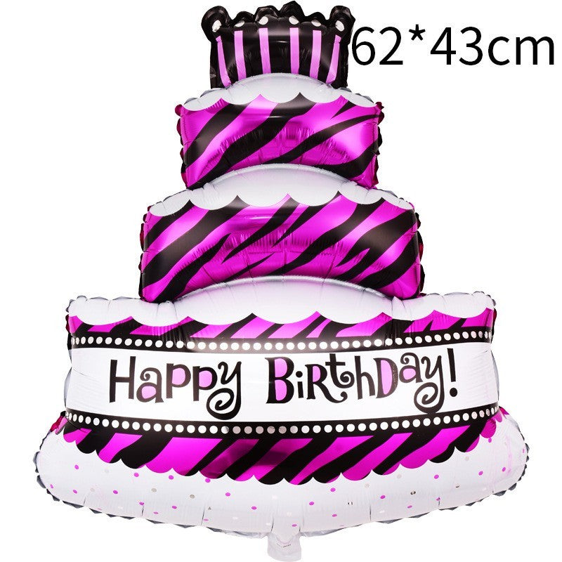 Balon din Folie Metalizata, Flippy, Model Tort cu 4 Straturi, Balon Aniversar, Model Happy Birthday, 62x43 cm, Ambalaj Individual, Pai inclus, Mov-1