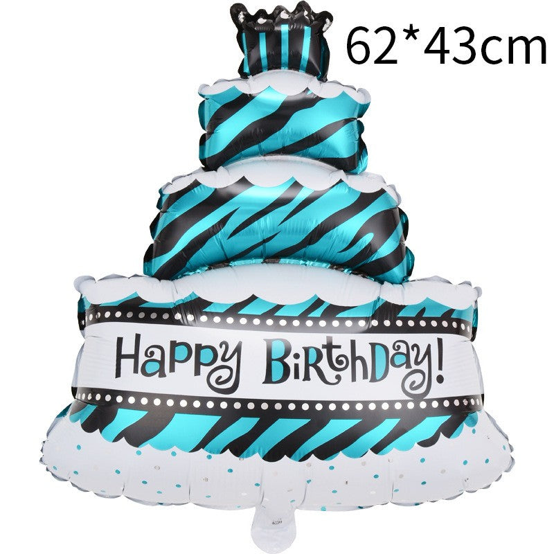Balon din Folie Metalizata, Flippy, Model Tort cu 4 Straturi, Balon Aniversar, Model Happy Birthday, 62x43 cm, Ambalaj Individual, Pai inclus,  Albastru-1