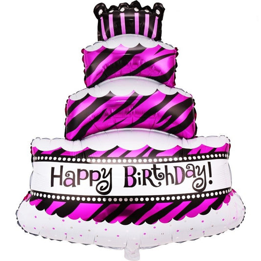 Balon din Folie Metalizata, Flippy, Model Tort cu 4 Straturi, Balon Aniversar, Model Happy Birthday, 62x43 cm, Ambalaj Individual, Pai inclus, Mov-0