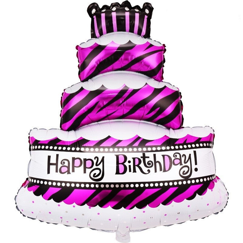 Balon din Folie Metalizata, Flippy, Model Tort cu 4 Straturi, Balon Aniversar, Model Happy Birthday, 62x43 cm, Ambalaj Individual, Pai inclus, Mov-0