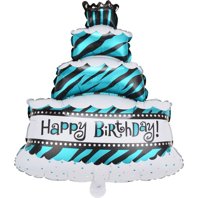 Balon din Folie Metalizata, Flippy, Model Tort cu 4 Straturi, Balon Aniversar, Model Happy Birthday, 62x43 cm, Ambalaj Individual, Pai inclus,  Albastru-0