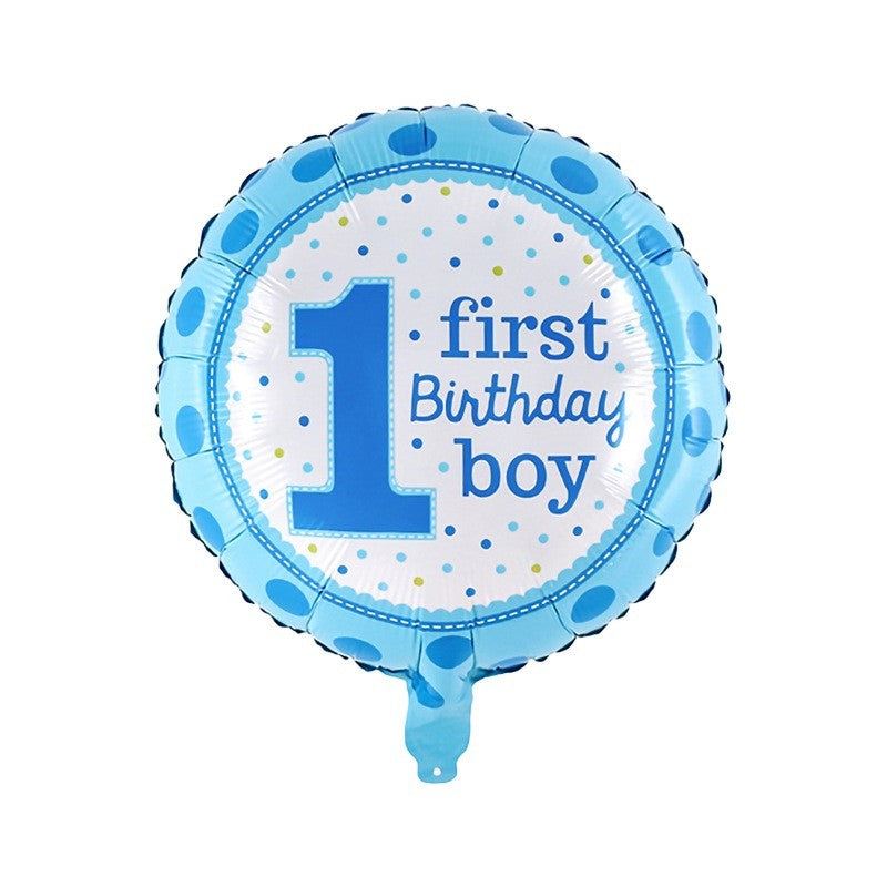 Balon din Folie Metalizata, Flippy, Prima Aniversare, Model First Birthday Boy, 45 cm, Ambalaj Individual, Pai Inclus, Albastru-0
