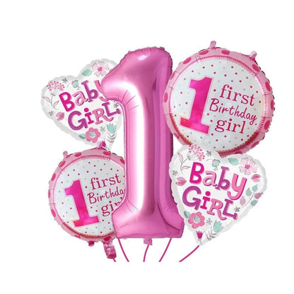 Balon din Folie Metalizata, Flippy, Prima Aniversare, Model First Birthday Girl, 45 cm, Ambalaj Individual, Pai Inclus, Roz-2