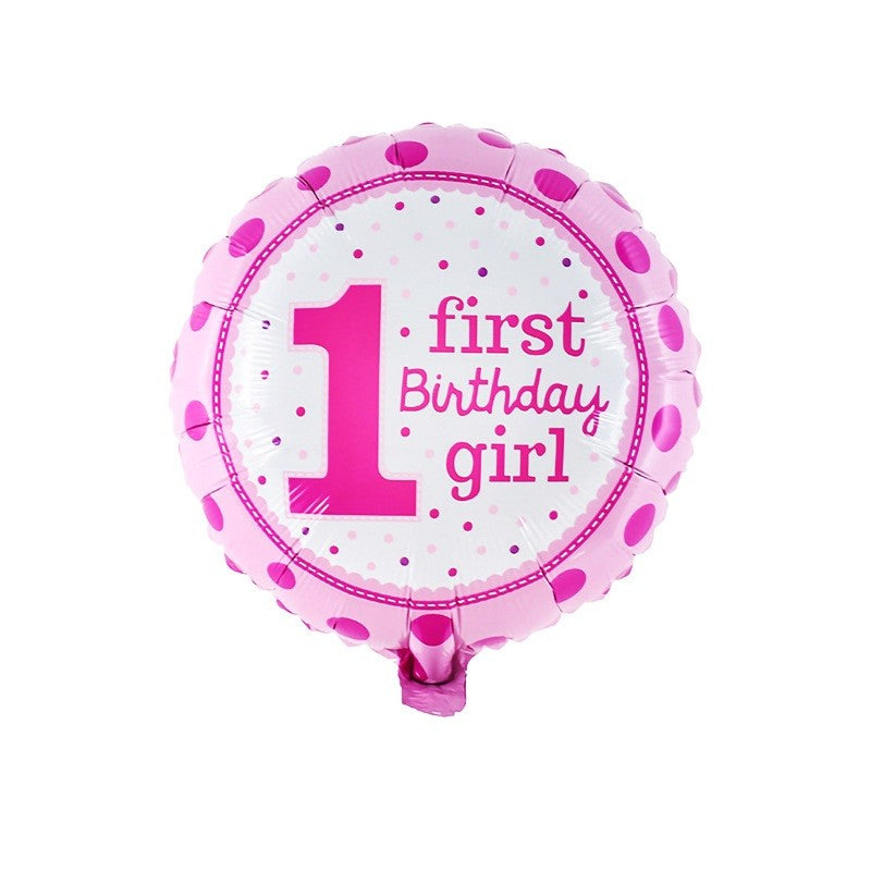 Balon din Folie Metalizata, Flippy, Prima Aniversare, Model First Birthday Girl, 45 cm, Ambalaj Individual, Pai Inclus, Roz-0