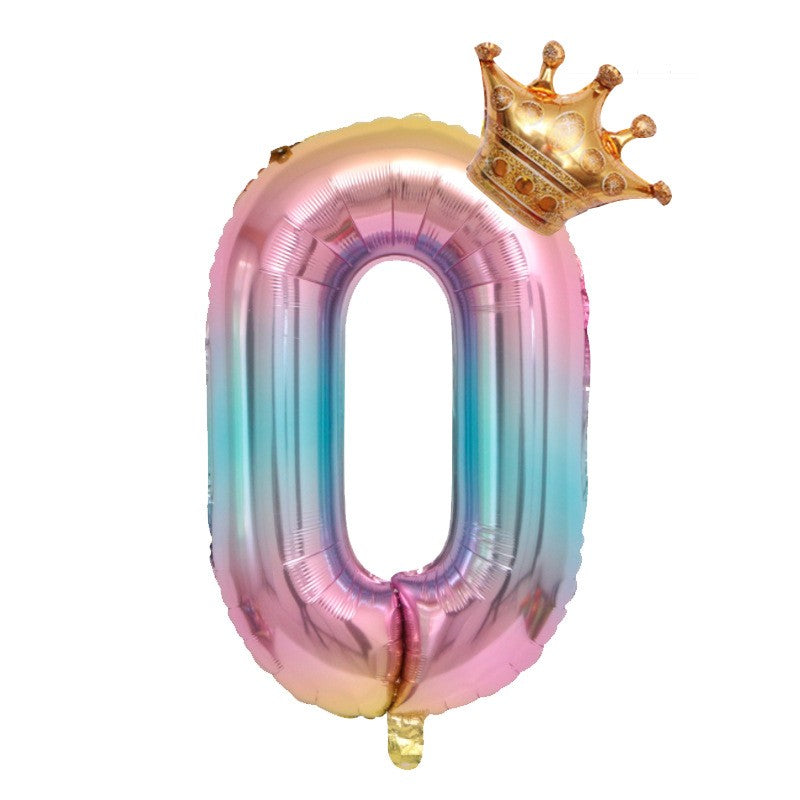 Balon din folie metalizata Gradient, Balon aniversar Coroană, Cifra 0, 80 cm, Multicolor-0