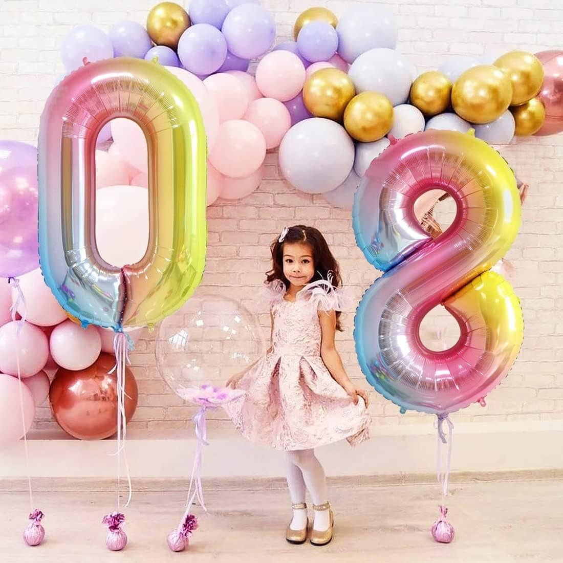 Balon din Folie Metalizata Gradient Flippy, Figurina Cifra, Tema Aniversare 100 cm, Ambalaj Individual, Pai inclus, Umflare cu Aer sau Heliu, Multicolor, Cifra 0-2