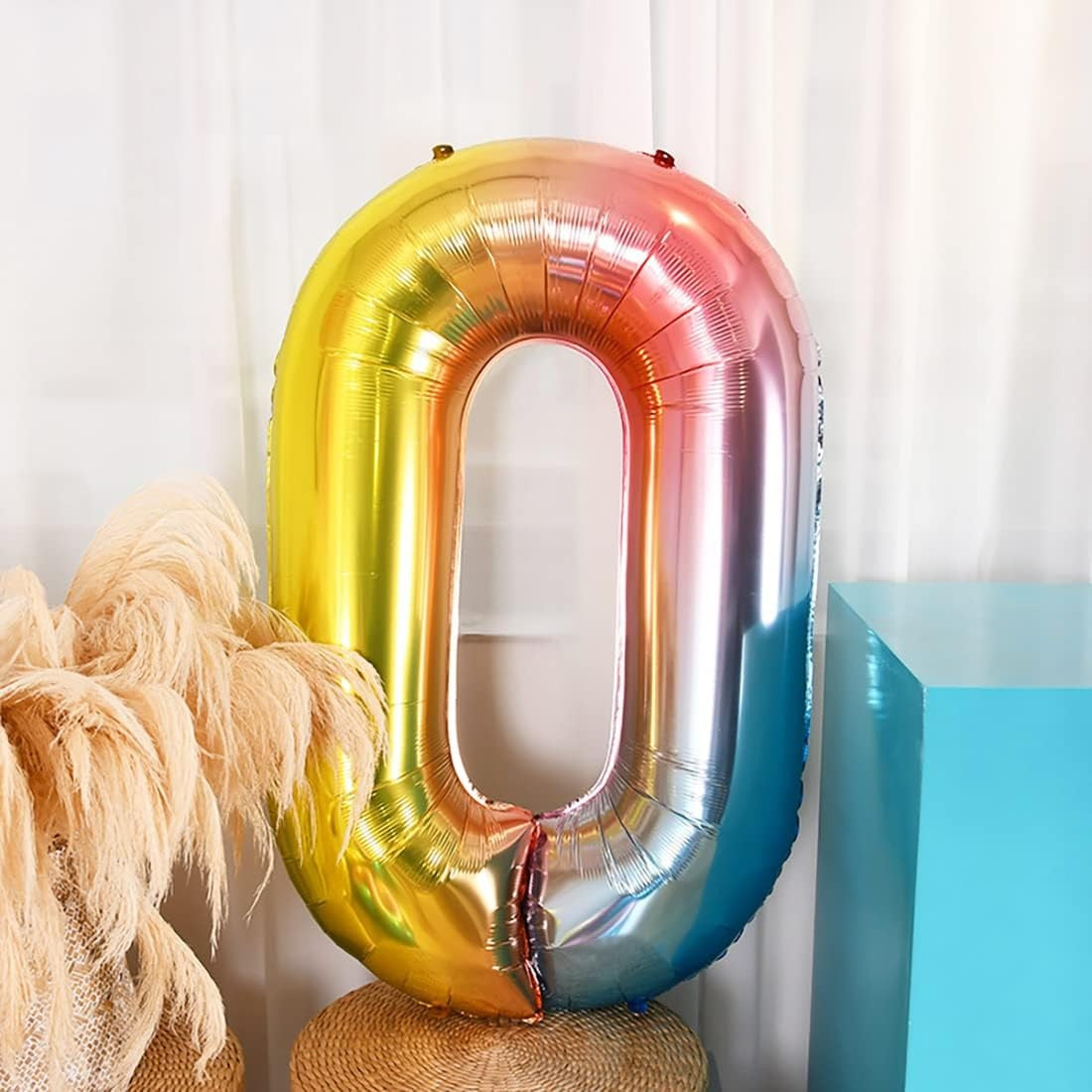 Balon din Folie Metalizata Gradient Flippy, Figurina Cifra, Tema Aniversare 100 cm, Ambalaj Individual, Pai inclus, Umflare cu Aer sau Heliu, Multicolor, Cifra 0-3