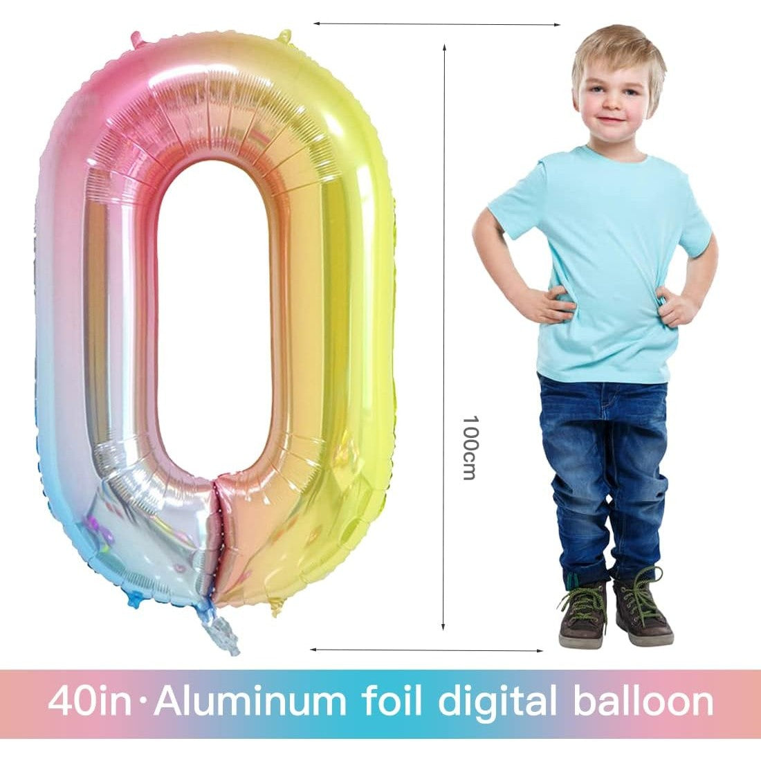 Balon din Folie Metalizata Gradient Flippy, Figurina Cifra, Tema Aniversare 100 cm, Ambalaj Individual, Pai inclus, Umflare cu Aer sau Heliu, Multicolor, Cifra 0-4