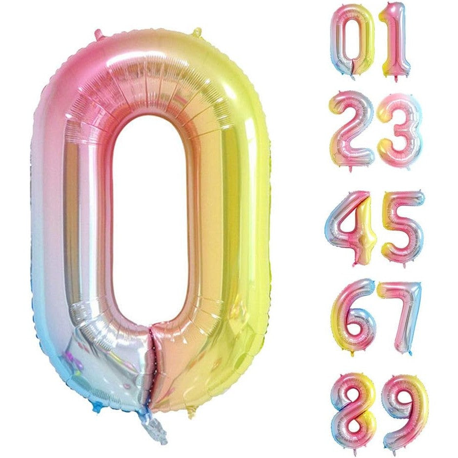 Balon din Folie Metalizata Gradient Flippy, Figurina Cifra, Tema Aniversare 100 cm, Ambalaj Individual, Pai inclus, Umflare cu Aer sau Heliu, Multicolor, Cifra 0-6