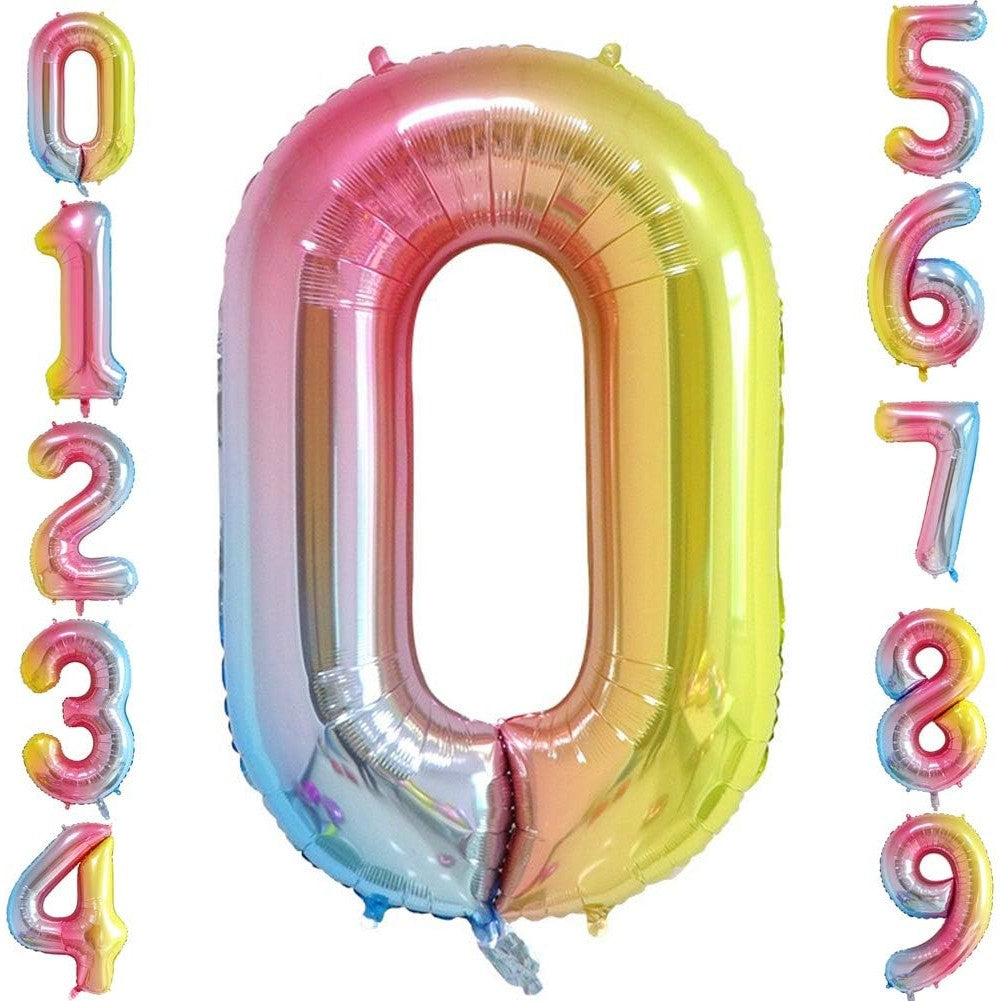 Balon din Folie Metalizata Gradient Flippy, Figurina Cifra, Tema Aniversare 100 cm, Ambalaj Individual, Pai inclus, Umflare cu Aer sau Heliu, Multicolor, Cifra 0-7