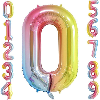 Balon din Folie Metalizata Gradient Flippy, Figurina Cifra, Tema Aniversare 100 cm, Ambalaj Individual, Pai inclus, Umflare cu Aer sau Heliu, Multicolor, Cifra 0-7