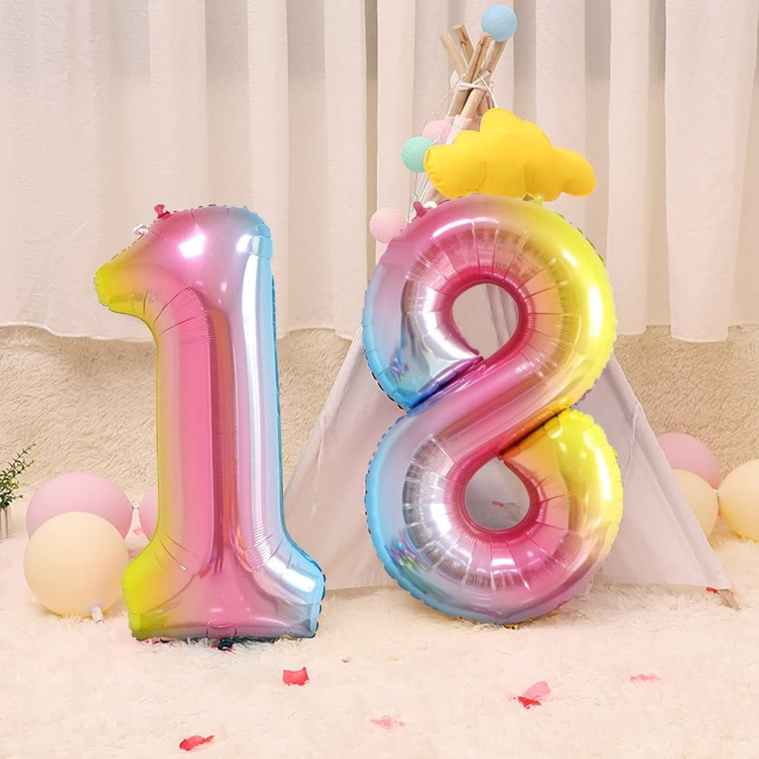 Balon din Folie Metalizata Gradient Flippy, Figurina Cifra, Tema Aniversare 100 cm, Ambalaj Individual, Pai inclus, Umflare cu Aer sau Heliu, Multicolor, Cifra 1-1
