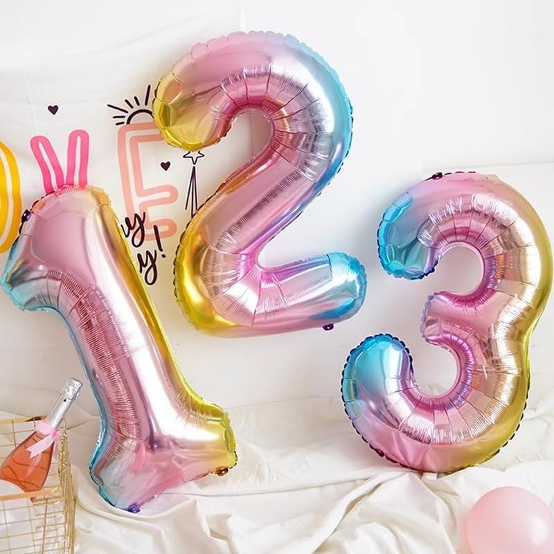 Balon din Folie Metalizata Gradient Flippy, Figurina Cifra, Tema Aniversare 100 cm, Ambalaj Individual, Pai inclus, Umflare cu Aer sau Heliu, Multicolor, Cifra 2-1