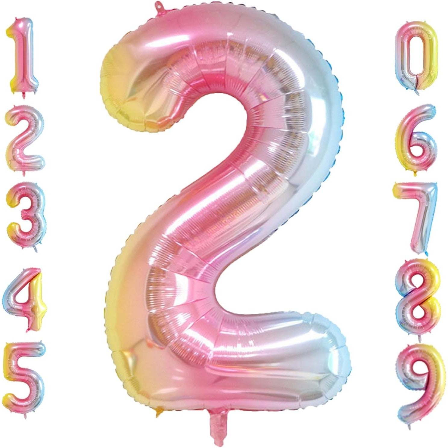 Balon din Folie Metalizata Gradient Flippy, Figurina Cifra, Tema Aniversare 100 cm, Ambalaj Individual, Pai inclus, Umflare cu Aer sau Heliu, Multicolor, Cifra 2-3