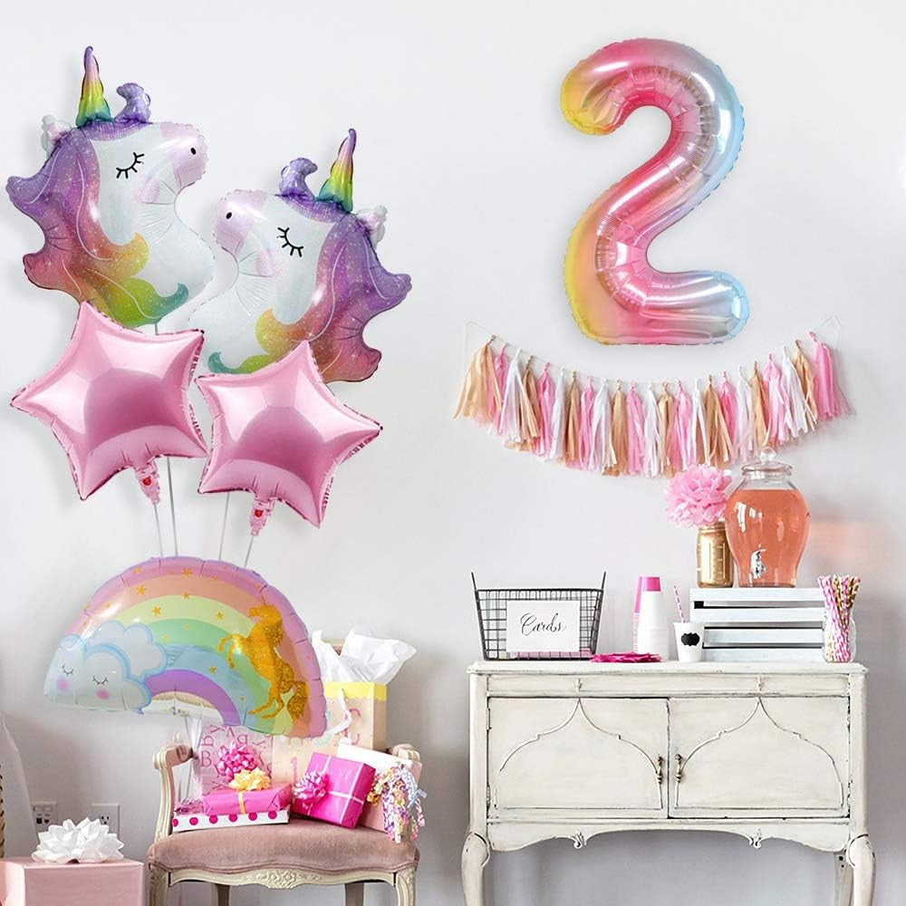 Balon din Folie Metalizata Gradient Flippy, Figurina Cifra, Tema Aniversare 100 cm, Ambalaj Individual, Pai inclus, Umflare cu Aer sau Heliu, Multicolor, Cifra 2-5