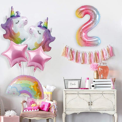 Balon din Folie Metalizata Gradient Flippy, Figurina Cifra, Tema Aniversare 100 cm, Ambalaj Individual, Pai inclus, Umflare cu Aer sau Heliu, Multicolor, Cifra 2-5