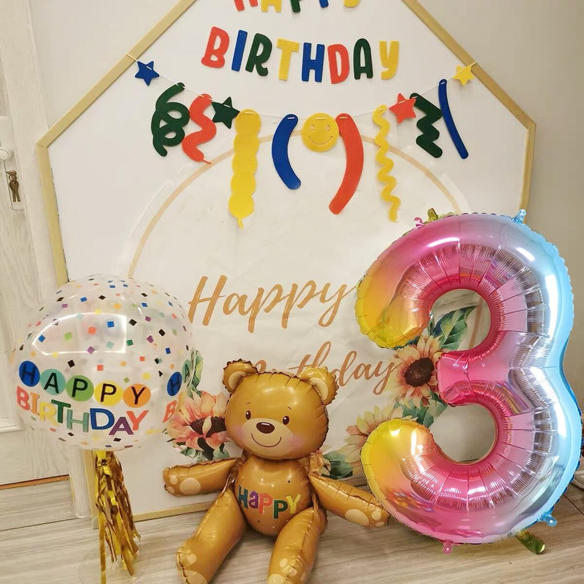 Balon din Folie Metalizata Gradient Flippy, Figurina Cifra, Tema Aniversare 100 cm, Ambalaj Individual, Pai inclus, Umflare cu Aer sau Heliu, Multicolor, Cifra 3-1