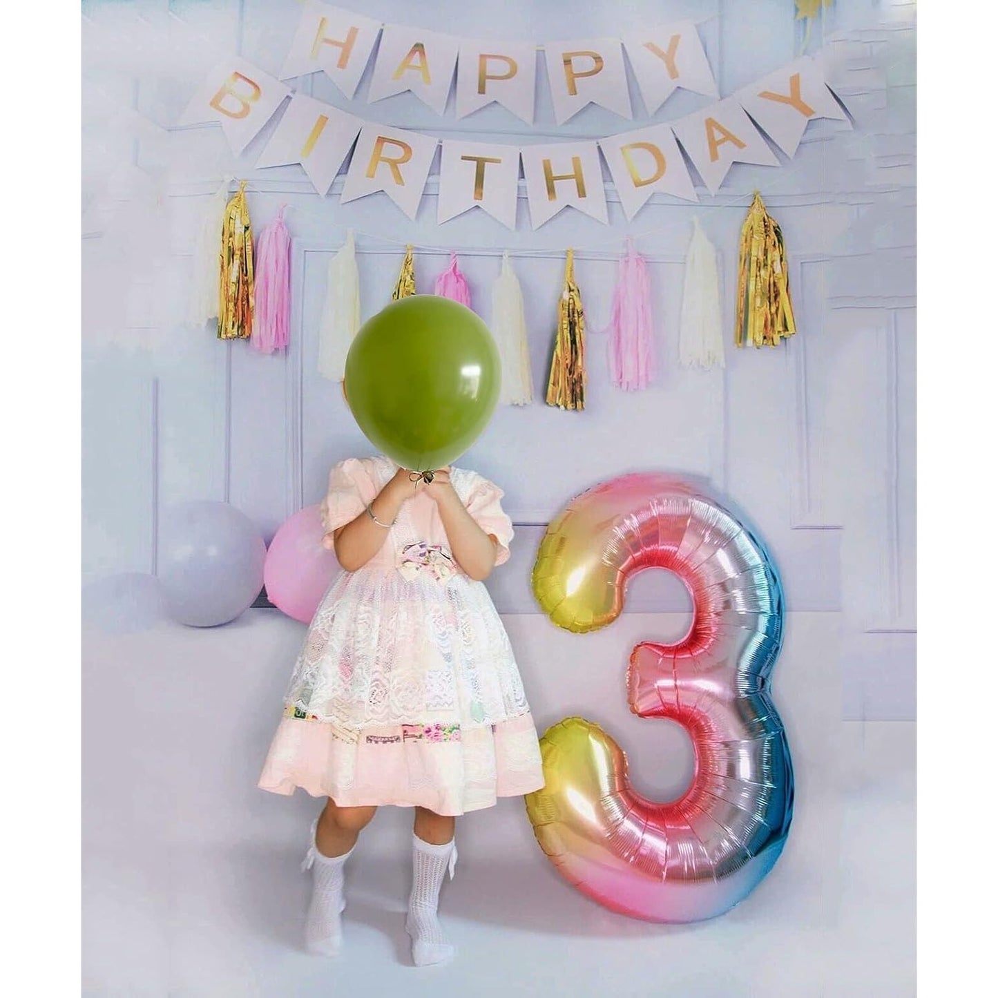 Balon din Folie Metalizata Gradient Flippy, Figurina Cifra, Tema Aniversare 100 cm, Ambalaj Individual, Pai inclus, Umflare cu Aer sau Heliu, Multicolor, Cifra 3-2