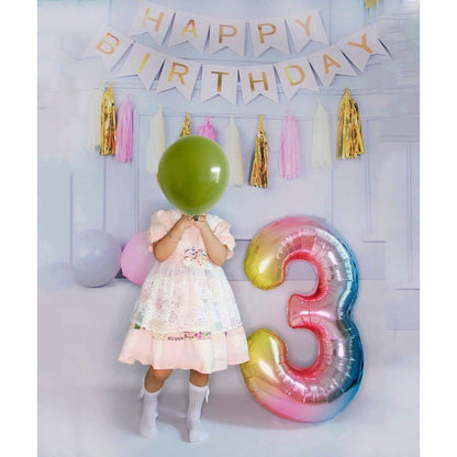 Balon din Folie Metalizata Gradient Flippy, Figurina Cifra, Tema Aniversare 100 cm, Ambalaj Individual, Pai inclus, Umflare cu Aer sau Heliu, Multicolor, Cifra 3-2