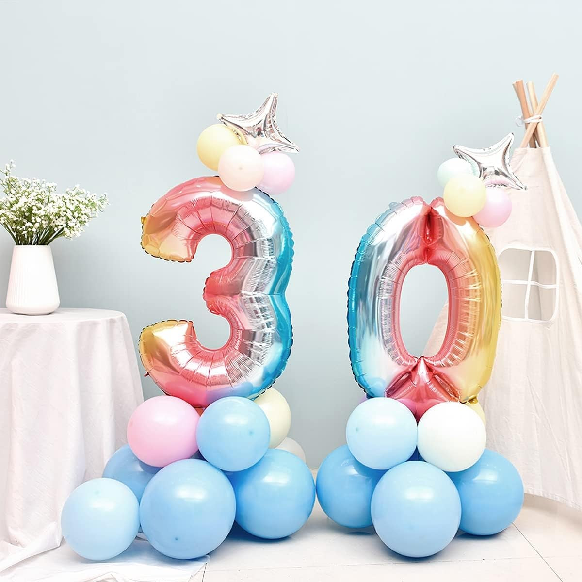 Balon din Folie Metalizata Gradient Flippy, Figurina Cifra, Tema Aniversare 100 cm, Ambalaj Individual, Pai inclus, Umflare cu Aer sau Heliu, Multicolor, Cifra 3-6