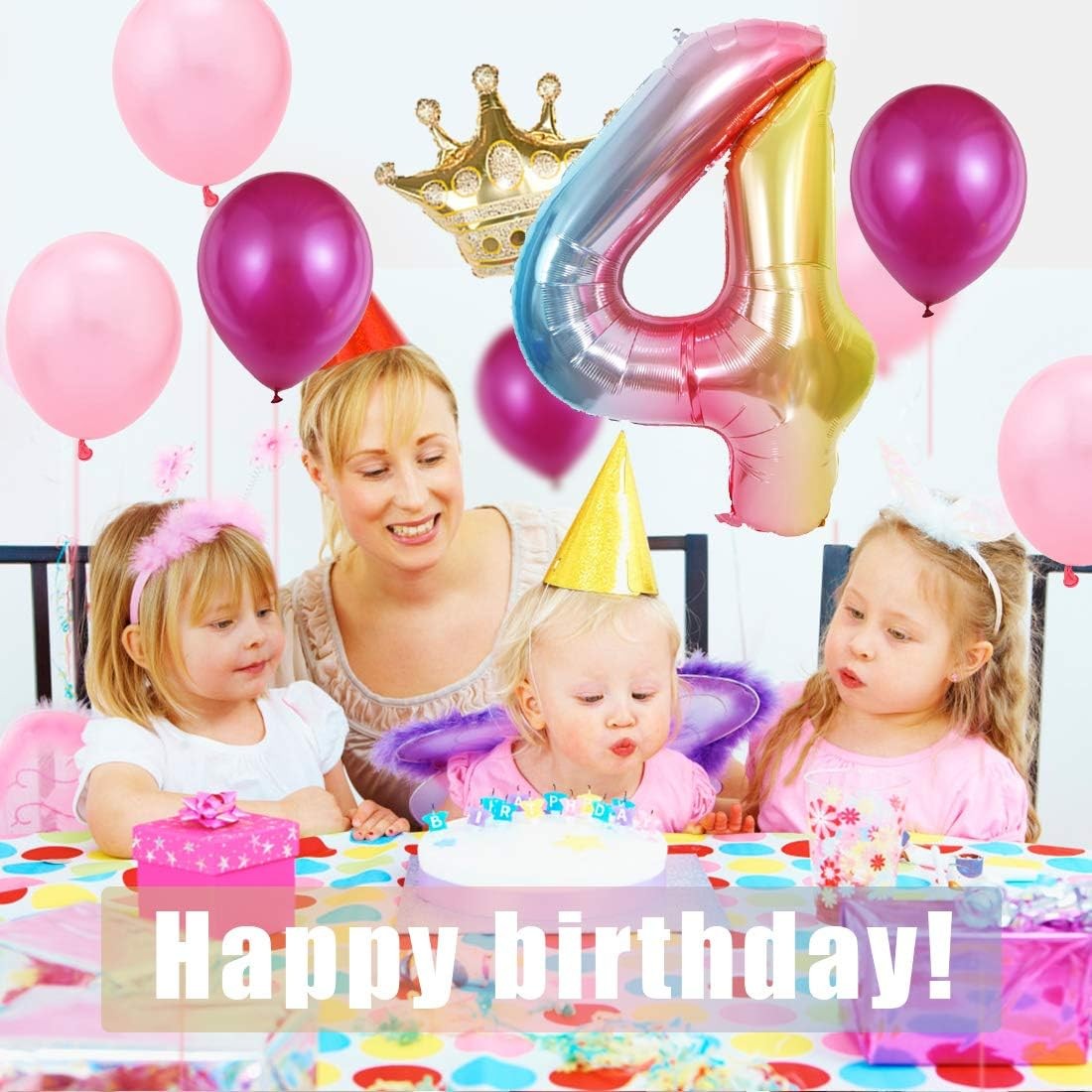 Balon din Folie Metalizata Gradient Flippy, Figurina Cifra, Tema Aniversare 100 cm, Ambalaj Individual, Pai inclus, Umflare cu Aer sau Heliu, Multicolor, Cifra 4-1