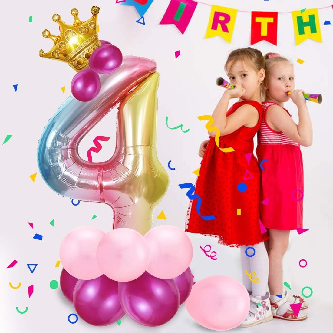 Balon din Folie Metalizata Gradient Flippy, Figurina Cifra, Tema Aniversare 100 cm, Ambalaj Individual, Pai inclus, Umflare cu Aer sau Heliu, Multicolor, Cifra 4-3