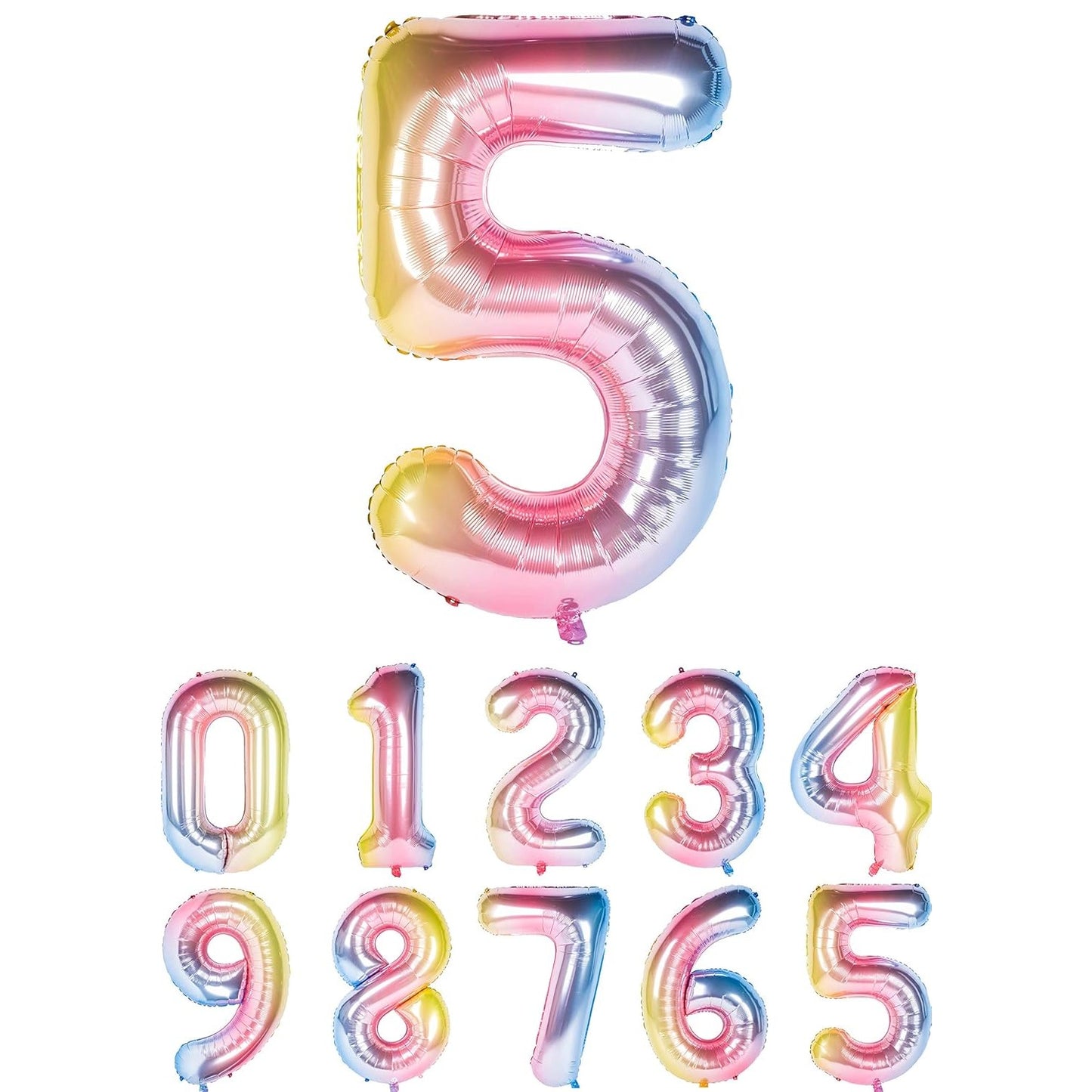 Balon din Folie Metalizata Gradient Flippy, Figurina Cifra, Tema Aniversare 100 cm, Ambalaj Individual, Pai inclus, Umflare cu Aer sau Heliu, Multicolor, Cifra 5-1