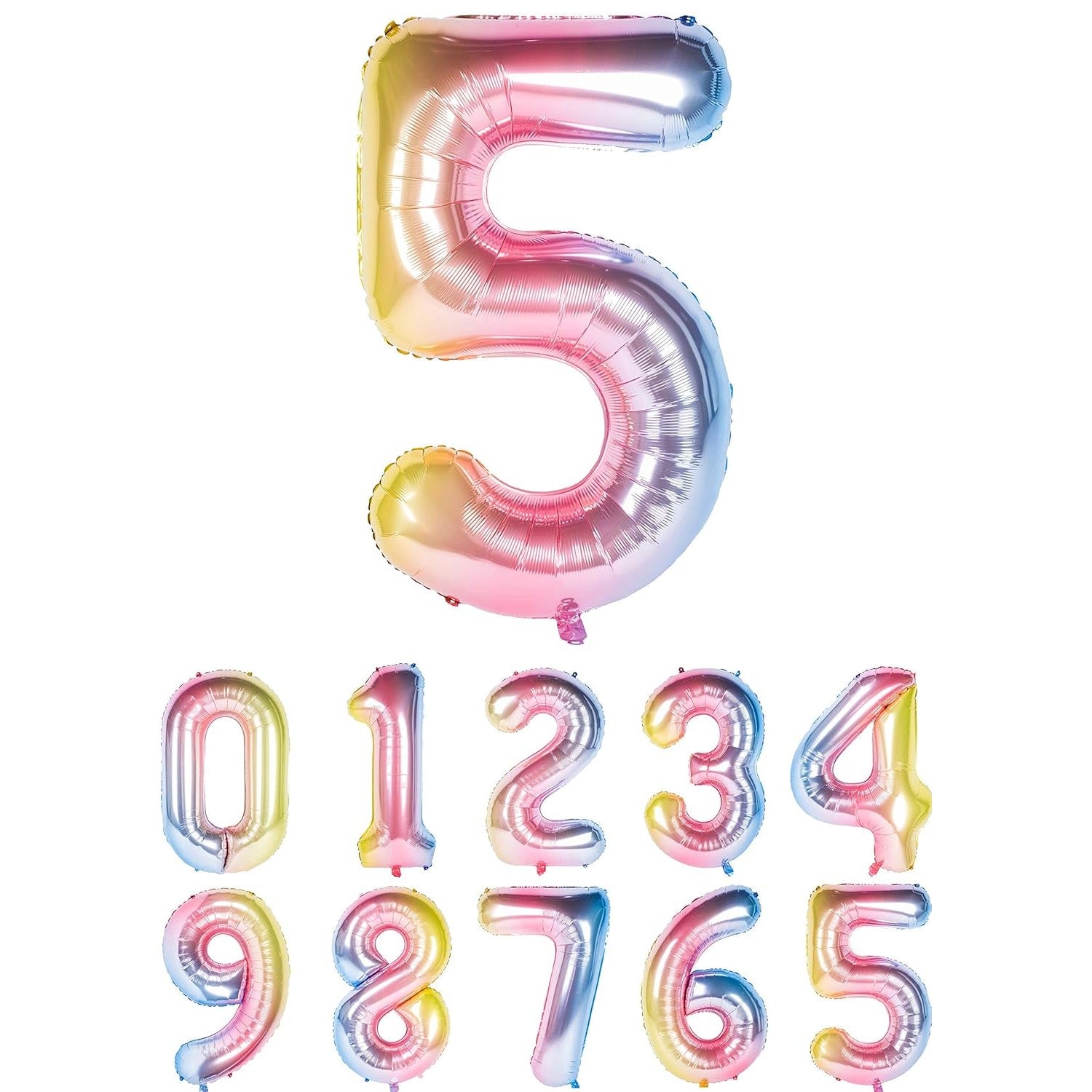 Balon din Folie Metalizata Gradient Flippy, Figurina Cifra, Tema Aniversare 100 cm, Ambalaj Individual, Pai inclus, Umflare cu Aer sau Heliu, Multicolor, Cifra 5-1
