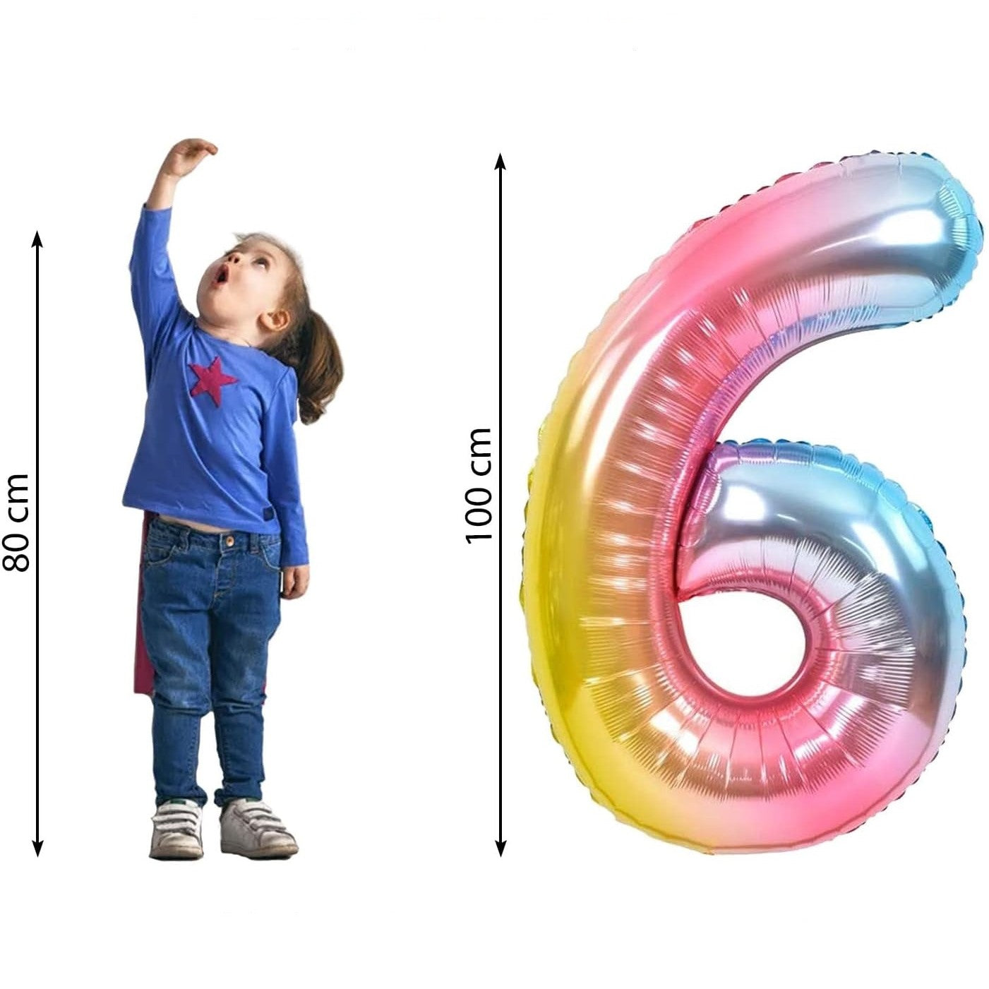 Balon din Folie Metalizata Gradient Flippy, Figurina Cifra, Tema Aniversare 100 cm, Ambalaj Individual, Pai inclus, Umflare cu Aer sau Heliu, Multicolor, Cifra 6-1
