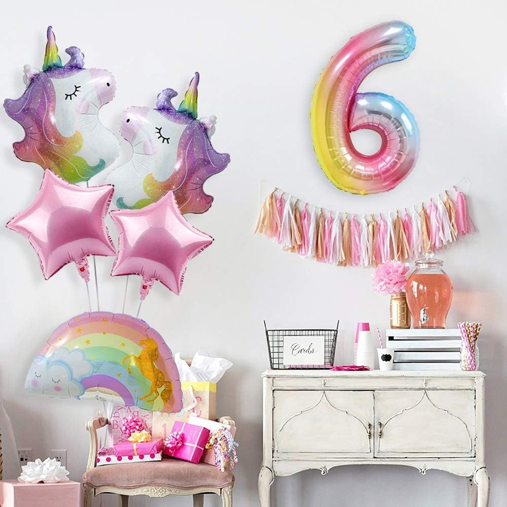 Balon din Folie Metalizata Gradient Flippy, Figurina Cifra, Tema Aniversare 100 cm, Ambalaj Individual, Pai inclus, Umflare cu Aer sau Heliu, Multicolor, Cifra 6-4