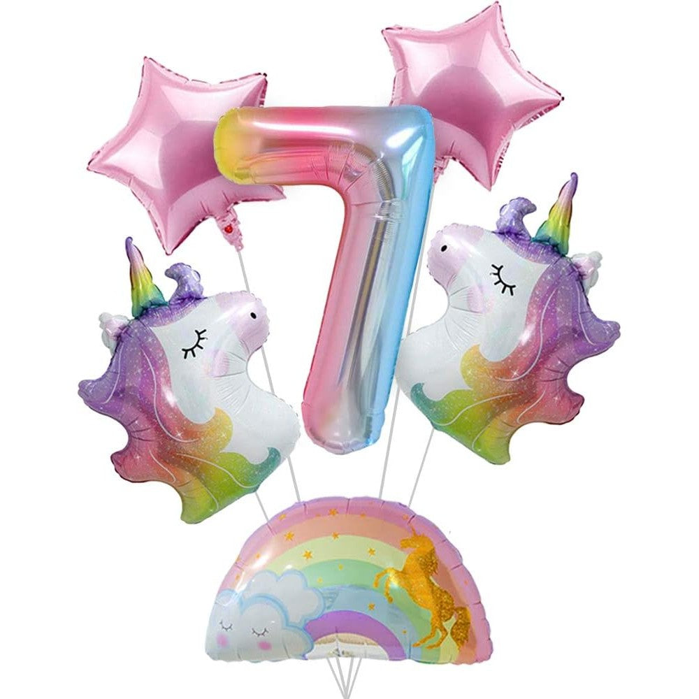 Balon din Folie Metalizata Gradient Flippy, Figurina Cifra, Tema Aniversare 100 cm, Ambalaj Individual, Pai inclus, Umflare cu Aer sau Heliu, Multicolor, Cifra 7-2