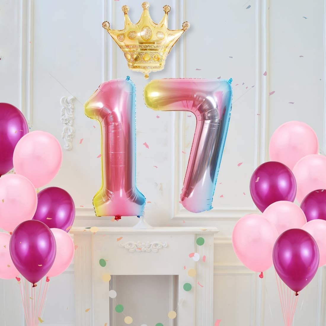 Balon din Folie Metalizata Gradient Flippy, Figurina Cifra, Tema Aniversare 100 cm, Ambalaj Individual, Pai inclus, Umflare cu Aer sau Heliu, Multicolor, Cifra 7-3