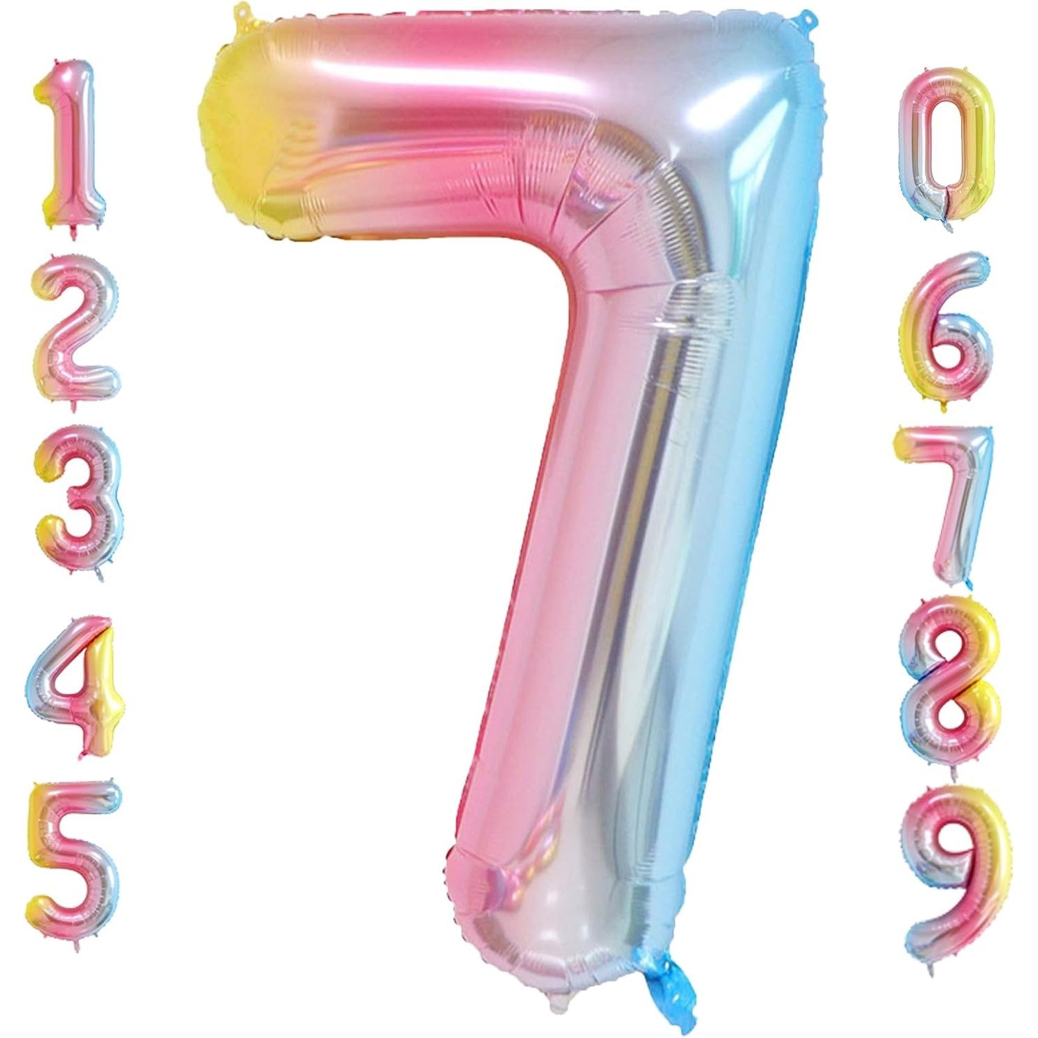 Balon din Folie Metalizata Gradient Flippy, Figurina Cifra, Tema Aniversare 100 cm, Ambalaj Individual, Pai inclus, Umflare cu Aer sau Heliu, Multicolor, Cifra 7-5
