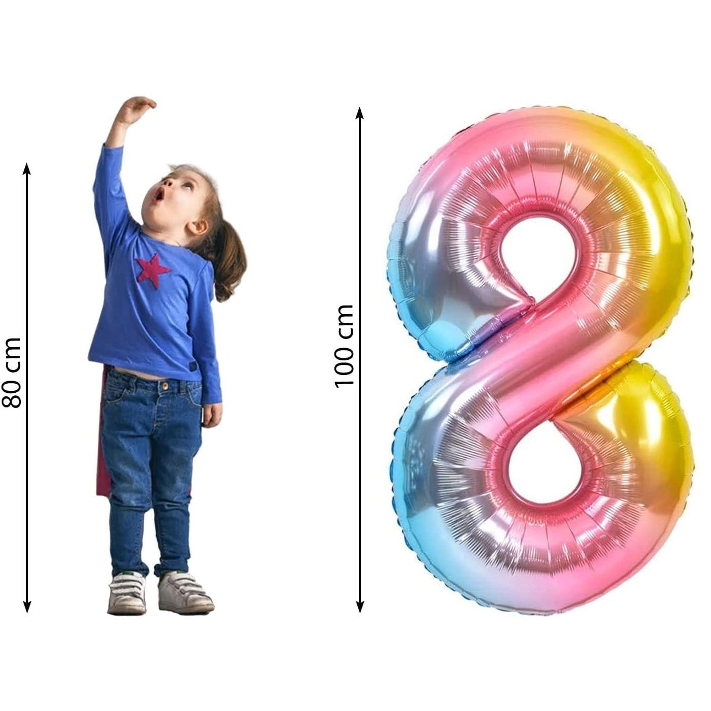 Balon din Folie Metalizata Gradient Flippy, Figurina Cifra, Tema Aniversare 100 cm, Ambalaj Individual, Pai inclus, Umflare cu Aer sau Heliu, Multicolor, Cifra 8-1