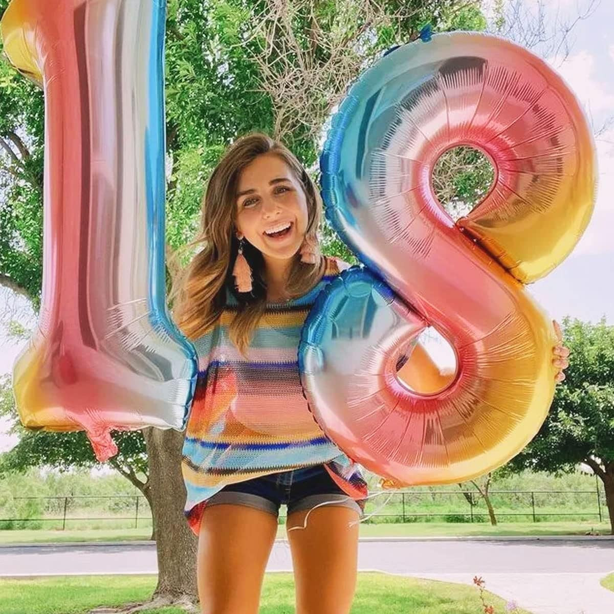 Balon din Folie Metalizata Gradient Flippy, Figurina Cifra, Tema Aniversare 100 cm, Ambalaj Individual, Pai inclus, Umflare cu Aer sau Heliu, Multicolor, Cifra 8-4