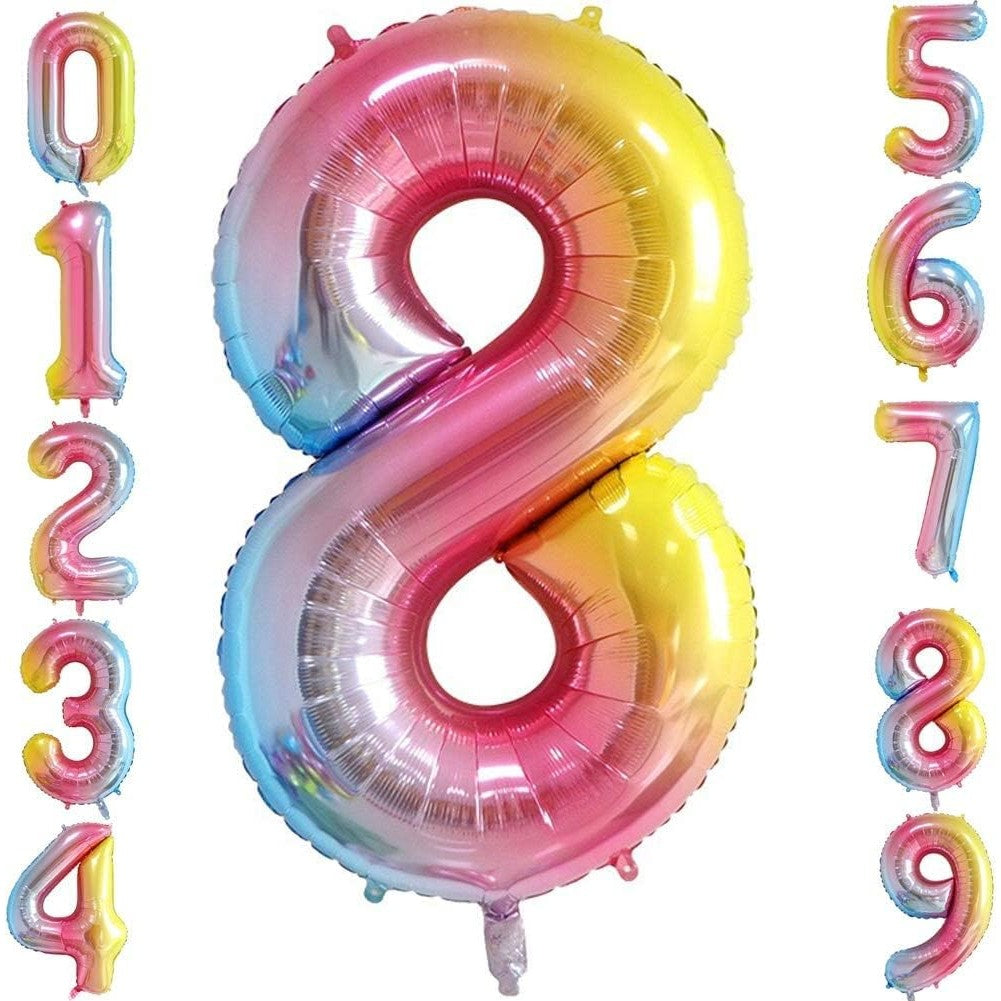 Balon din Folie Metalizata Gradient Flippy, Figurina Cifra, Tema Aniversare 100 cm, Ambalaj Individual, Pai inclus, Umflare cu Aer sau Heliu, Multicolor, Cifra 8-5