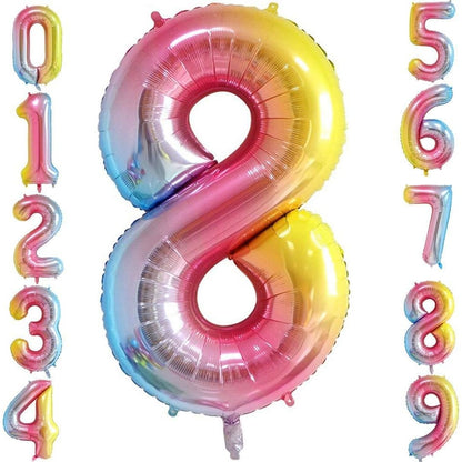 Balon din Folie Metalizata Gradient Flippy, Figurina Cifra, Tema Aniversare 100 cm, Ambalaj Individual, Pai inclus, Umflare cu Aer sau Heliu, Multicolor, Cifra 8-5