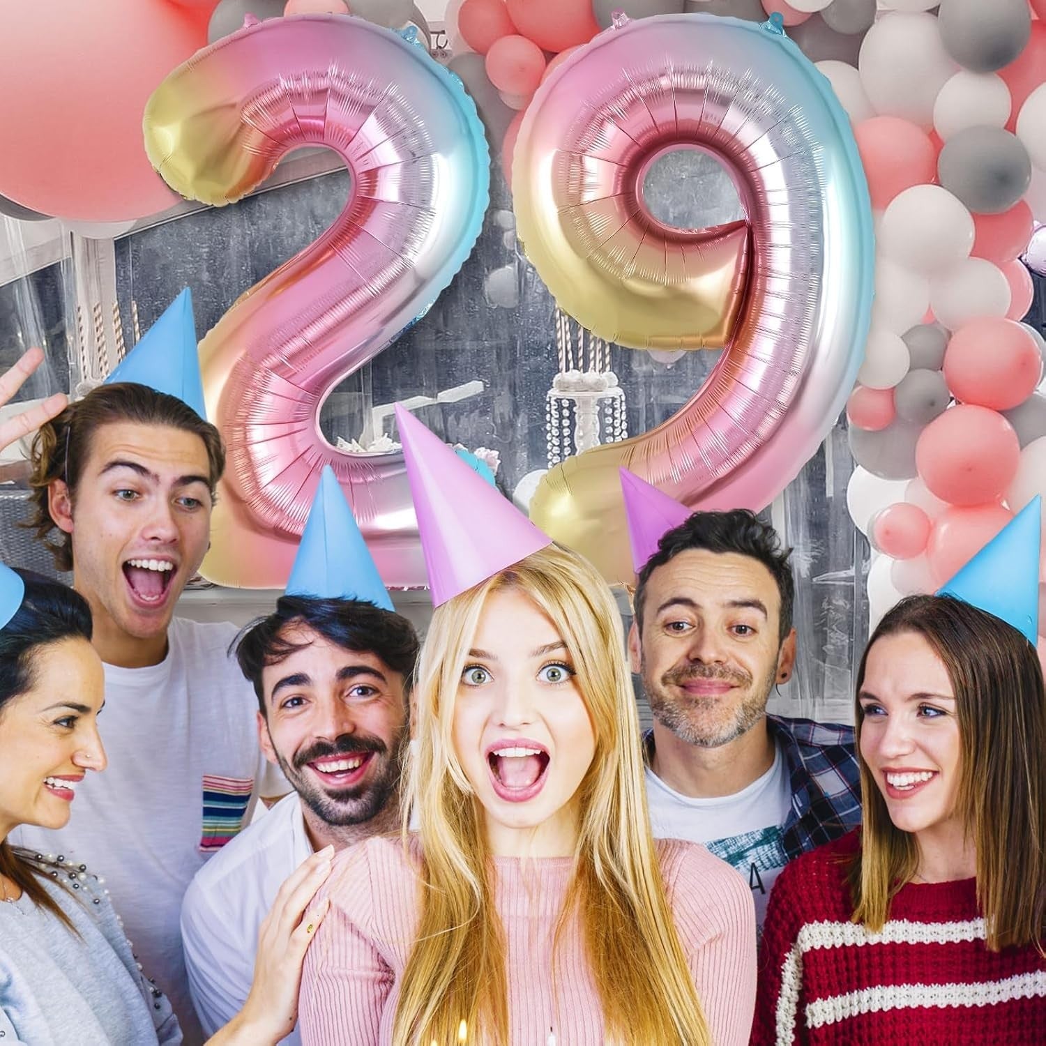 Balon din Folie Metalizata Gradient Flippy, Figurina Cifra, Tema Aniversare 100 cm, Ambalaj Individual, Pai inclus, Umflare cu Aer sau Heliu, Multicolor, Cifra 9-4