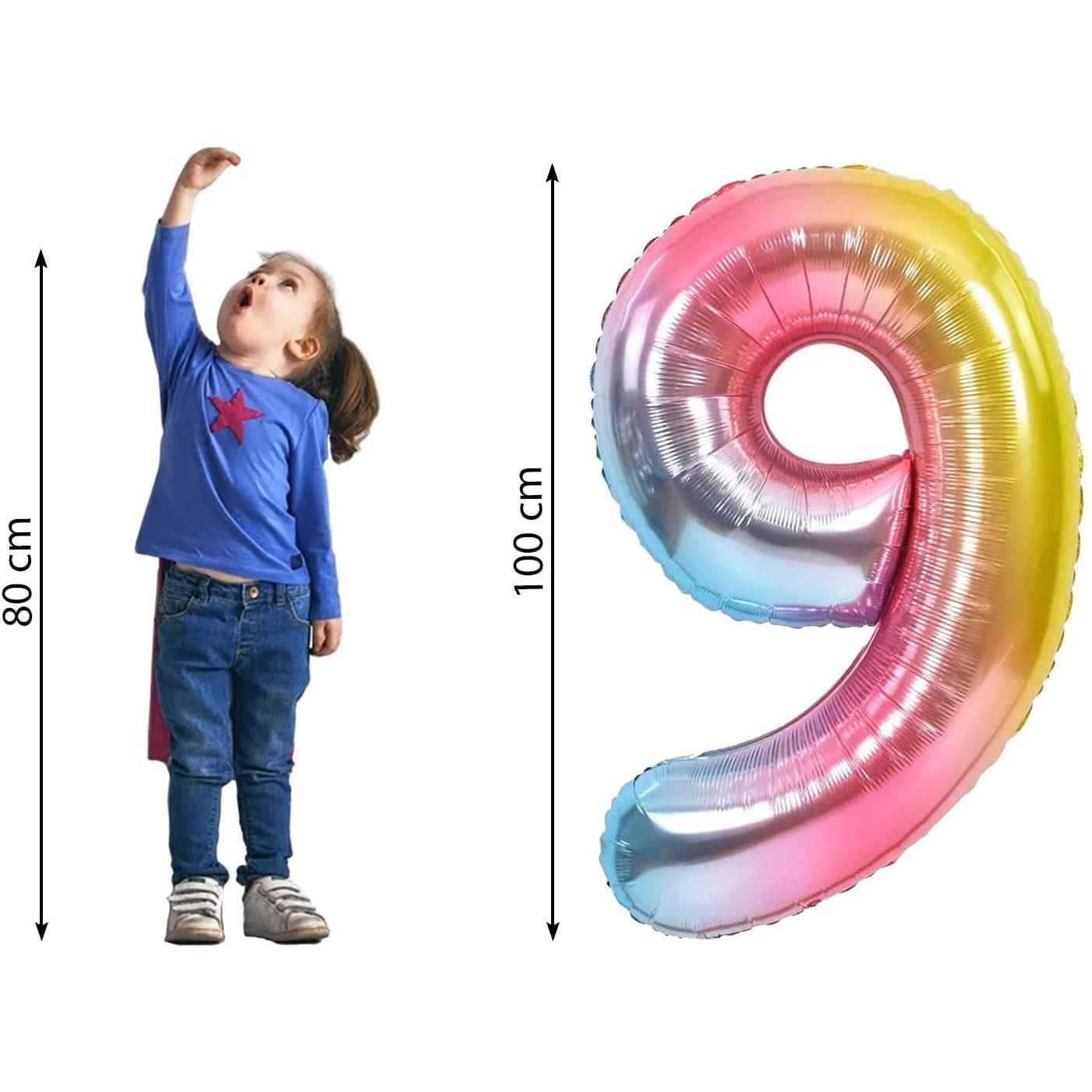Balon din Folie Metalizata Gradient Flippy, Figurina Cifra, Tema Aniversare 100 cm, Ambalaj Individual, Pai inclus, Umflare cu Aer sau Heliu, Multicolor, Cifra 9-6
