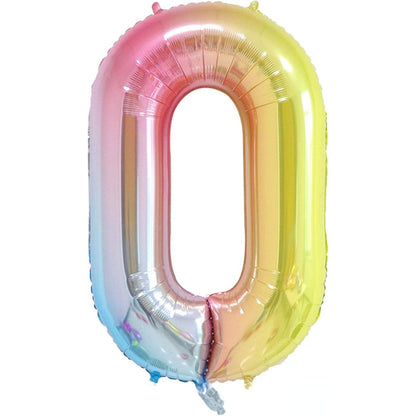 Balon din Folie Metalizata Gradient Flippy, Figurina Cifra, Tema Aniversare 100 cm, Ambalaj Individual, Pai inclus, Umflare cu Aer sau Heliu, Multicolor, Cifra 0-0