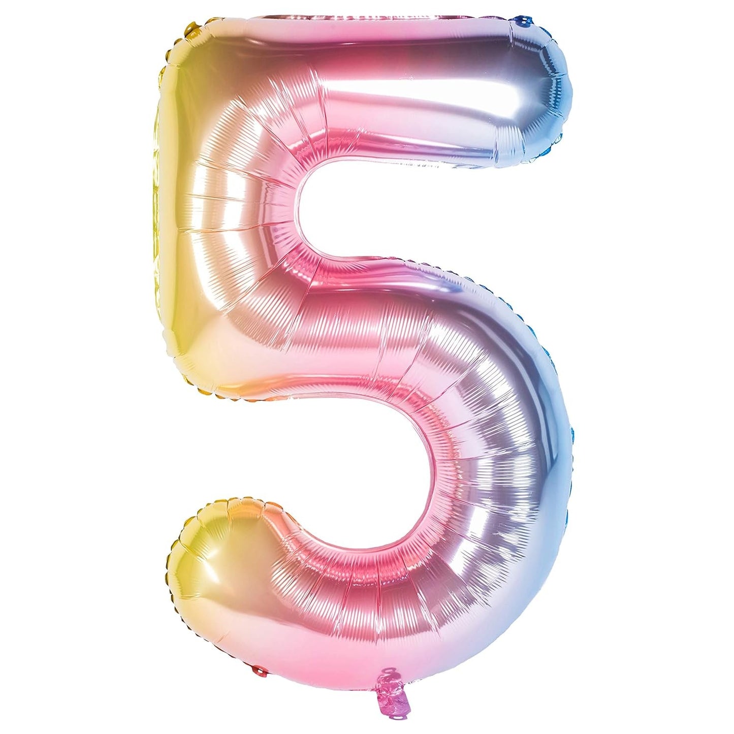 Balon din Folie Metalizata Gradient Flippy, Figurina Cifra, Tema Aniversare 100 cm, Ambalaj Individual, Pai inclus, Umflare cu Aer sau Heliu, Multicolor, Cifra 5-0