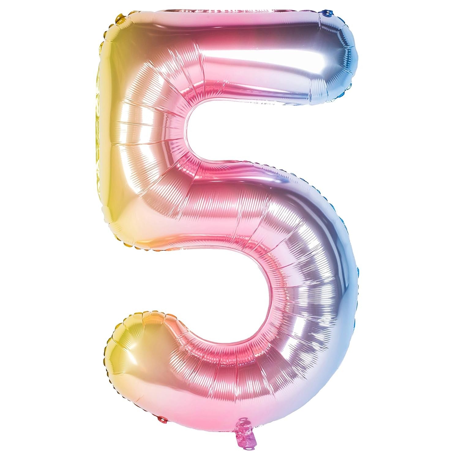 Balon din Folie Metalizata Gradient Flippy, Figurina Cifra, Tema Aniversare 100 cm, Ambalaj Individual, Pai inclus, Umflare cu Aer sau Heliu, Multicolor, Cifra 5-0