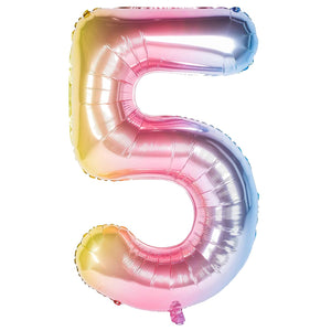 Balon din Folie Metalizata Gradient Flippy, Figurina Cifra, Tema Aniversare 100 cm, Ambalaj Individual, Pai inclus, Umflare cu Aer sau Heliu, Multicolor, Cifra 5-0